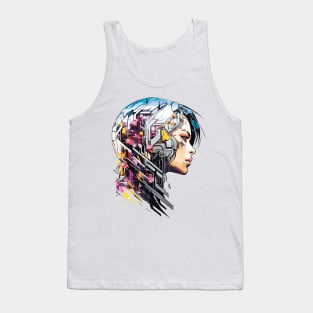 Japanese Woman Portrait Geisha Tradition Culture Abstract Tank Top
